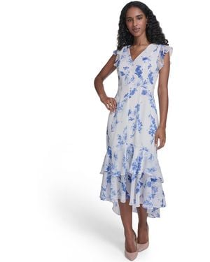 Tommy Hilfiger Flutter-sleeve V-neck Midi Dress - Blue