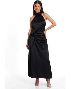 Quiz Satin Halterneck Midi Dress - Blue