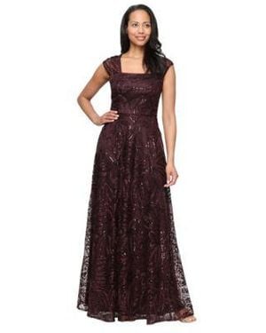 Alex Evenings Embroidered A Line Square Neckline Gown - Purple