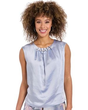 Muse Tucked Beaded Crew Neck Top - Blue