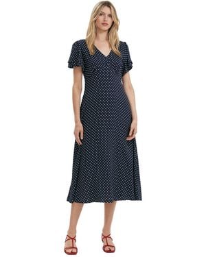 Finery London Saskia Polka Dot Midi Tea Dress - Blue