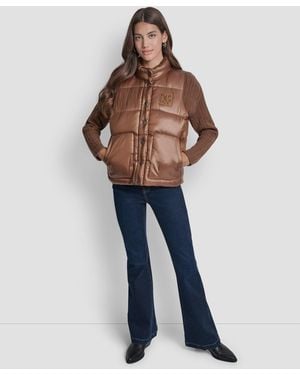DKNY Quilted Mock Neck Puffer Jacket - Blue