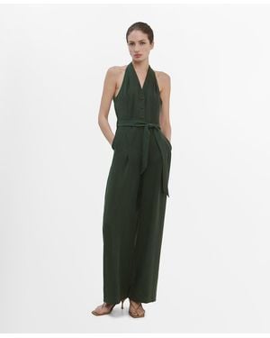 Mango Halter-neck Belt Jumpsuit - Green