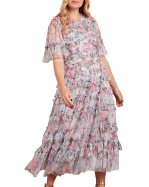 Needle & Thread Camille's Garden Round Neck Dress - Purple