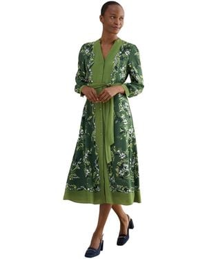 Hobbs Apolline Printed V-neck Midi Shirt Dress - Green