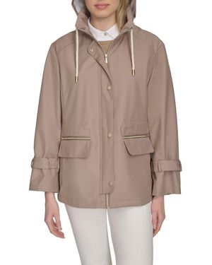 Cole Haan 29" Loose Fit Pinstripe Rain Jacket - Brown
