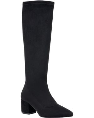 Gc Shoes riggs Block-heel Pointed-toe Faux Suede Knee High Boots - Black