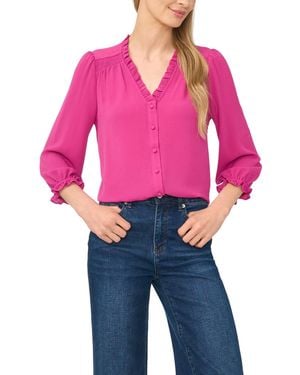 Cece Ruffled Button-front 3/4-sleeve Blouse - Red