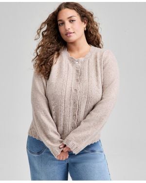And Now This Trendy Plus Size Pointelle Knit Cardigan - Gray
