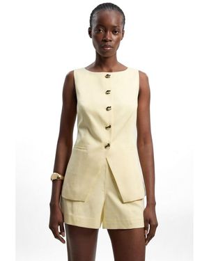 Karen Millen Round Neck Button Waistcoat - Natural