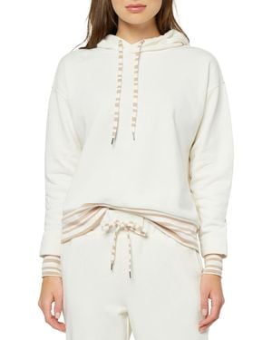 Three Dots Striped Trim Pullover Hoodie - White