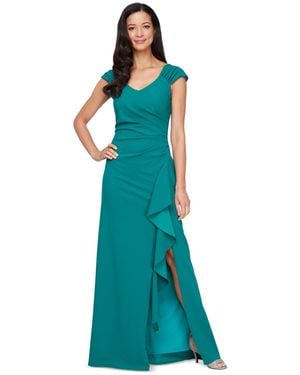 Alex Evenings Ruched Shoulder Gown - Blue