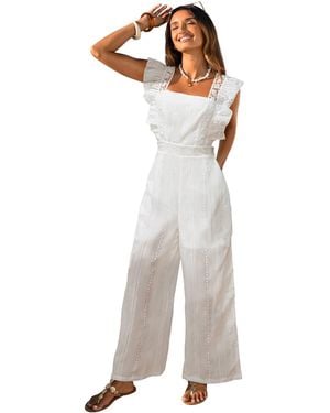 CUPSHE Wide-leg Flutter-sleeve Eyelet Jumpsuit - White