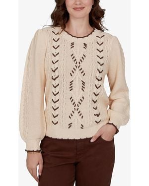 Ruby Rd. Petite Cable-knit Scalloped-trim Pullover - Natural