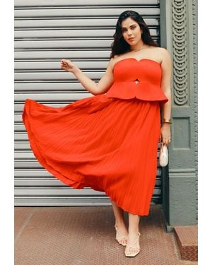 Eloquii Plus Size Strapless Pleated Midi Dress - Orange