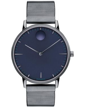 Movado Face Swiss Quartz Ionic Plated Steel Watch 41mm - Blue