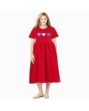 Woman Within Plus Size Short-sleeve Scoopneck Empire Waist Dress - Red