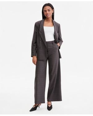 BarIII Plaid High-rise Wide-leg Pants - Black