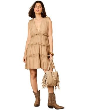 Oasis Tiered Detail V-neck Mini Dress - Natural