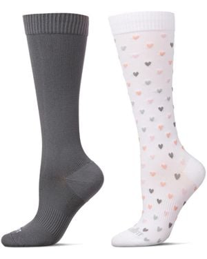 Wellfit 2 Pair Pack Hearts/ Solid Compression Socks - Multicolor