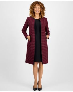 Le Suit Houndstooth Topper Jacket & Sleeveless Dress Suit Set - Red
