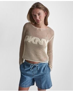 DKNY Petite Long-sleeve Ballet Neck Sweater - Blue