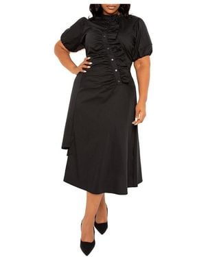 Buxom Couture Plus Size Asymmetrical Ruffle Shirt Dress - Black