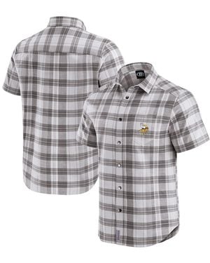 Fanatics Minnesota Vikings Team Plaid Short Sleeve Full-snap Shirt - Gray