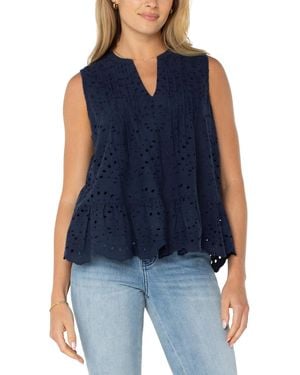 Liverpool Los Angeles Sleeveless Eyelet Top - Blue