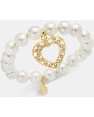 Charter Club Imitation Pearl Heart Pendant Stretch Bracelet - White