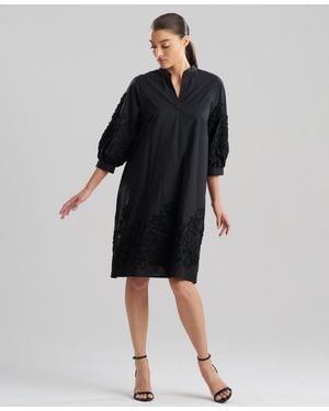 Natori Carnation Embroidery V-neck Dress - Black