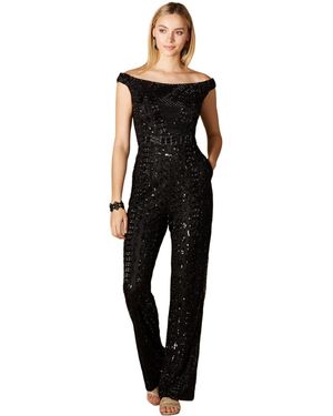 Lara Beaded Off Shoulder Jumpsuit - Black