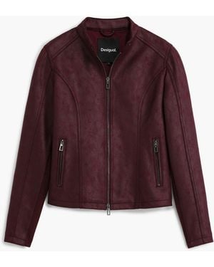 Desigual Combined Faux Leather Jacket - Red