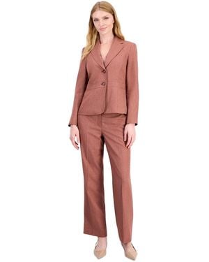 Le Suit Petite Houndstooth Wide-leg Work Jacket And Pants - Red