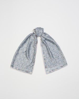 Fable England Ditsy Sprigs Silky Scarf - Blue