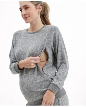 Nom Maternity Heart On My Sleeve Nursing Sweatshirt - Gray