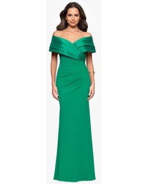 Betsy & Adam Betsy Adam Off The Shoulder Colorblocked Gown - Green
