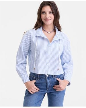 On 34th Cropped Drawstring Button-front Shirt - White