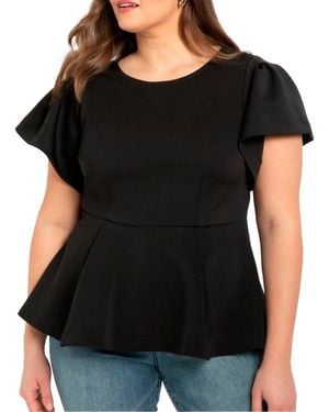 Eloquii Plus Size Flare Sleeve Peplum Top - Black