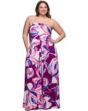24seven Comfort Apparel Plus Size A-line Strapless Maxi Dress - Purple