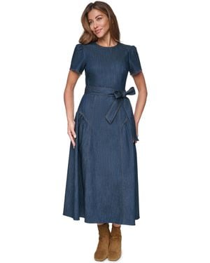 Eliza J Crew Neck Fringe Trim Midi Dress - Blue