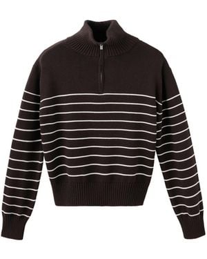 Mango Quarter-zip Striped Cotton Sweater - Black