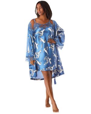 Amoureuse Plus Size The Luxe Satin Short Peignoir Set - Blue