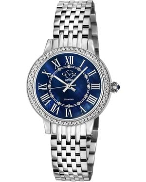 Gevril Astor Iii Swiss Quartz Diamond Ip Gold Stainless Steel Bracelet Watch - Blue