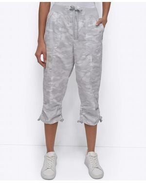 DKNY Convertible Capri Cotton Poplin Cargo Pants - Gray