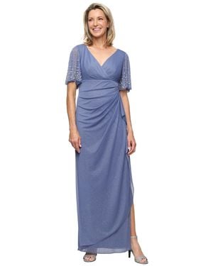 Alex Evenings Empire Waist V Neck Gown - Blue