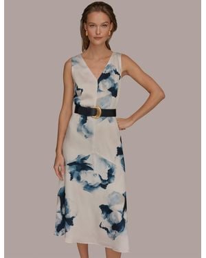 Donna Karan Printed V-neck Midi Dress - Multicolor