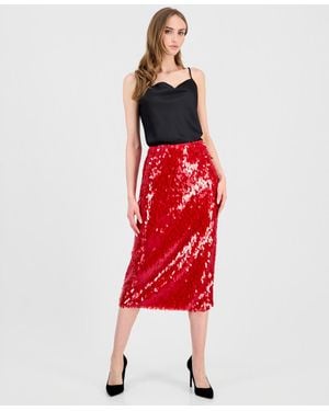 Tahari Slim-fit Sequin Midi Skirt - Red