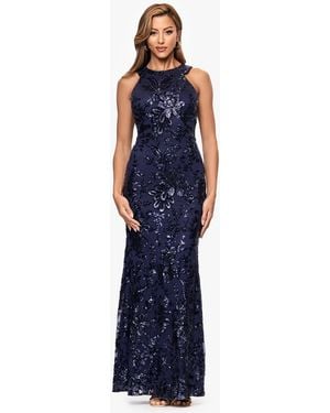 Xscape Petite Sleeveless Halter Neck Long Dress - Blue