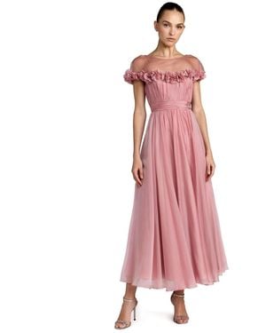 Mac Duggal Chiffon Illusion Neck Midi Dress - Pink